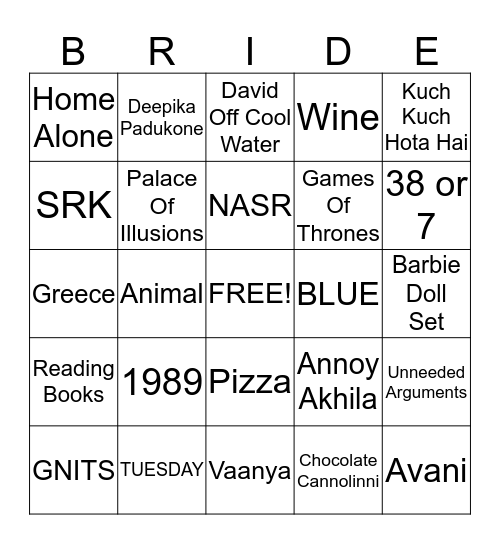 GET TO KNOW THE BRIDE TO BE Bingo Card