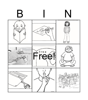 School Actions Bingo Card
