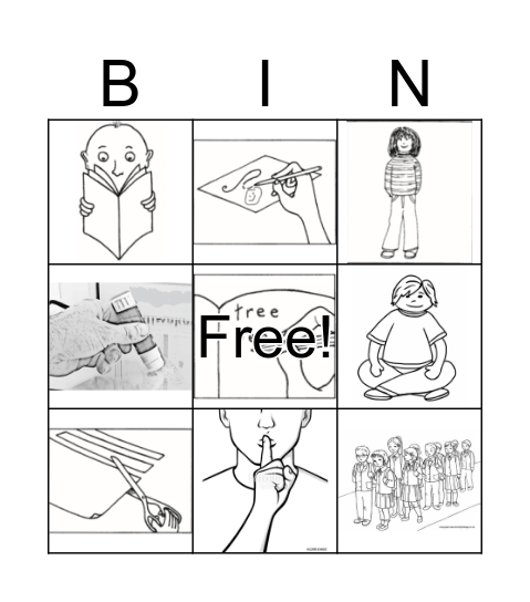 School Actions Bingo Card