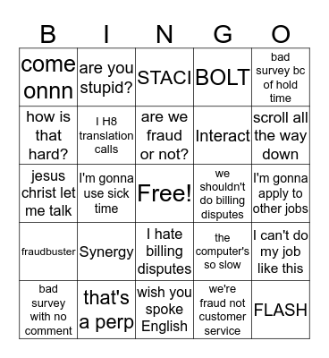 PSB  Bingo Card