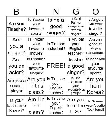 Are you/Am I?Is she/she Bingo Card
