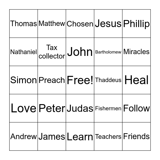 The Twelve Disciples Bingo Card