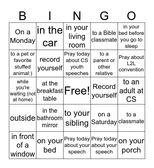 Practice Your Speech............. Bingo Card