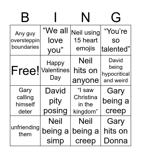 Bingo (TG weirdo edition) Bingo Card