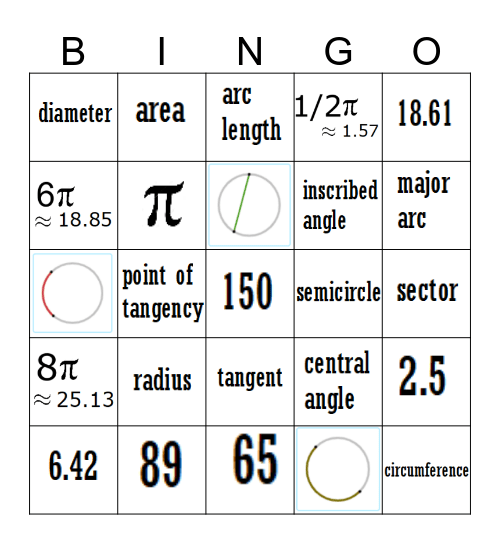 BINGO Parts of a Circle Bingo Card