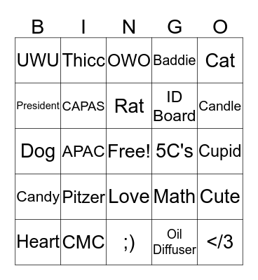 APAC Valentine's Bingo Card