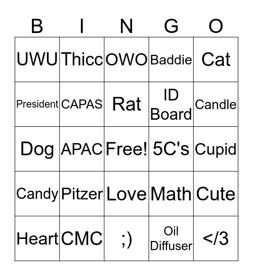 APAC Valentine's Bingo Card