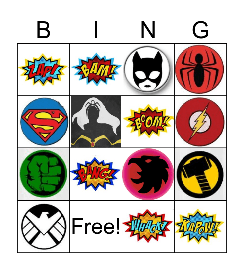 Superheroes and heroines Bingo Card