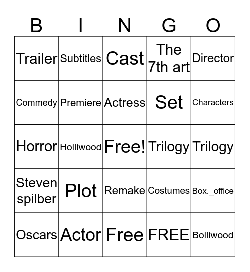 Móviles and cinemas vocabulary Bingo Card