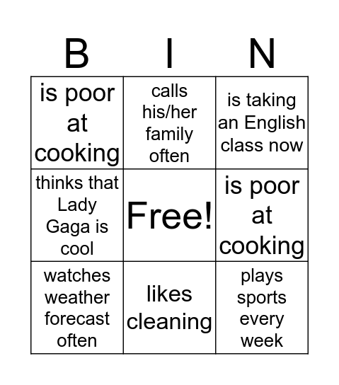 Find Someone Who Bingo Card