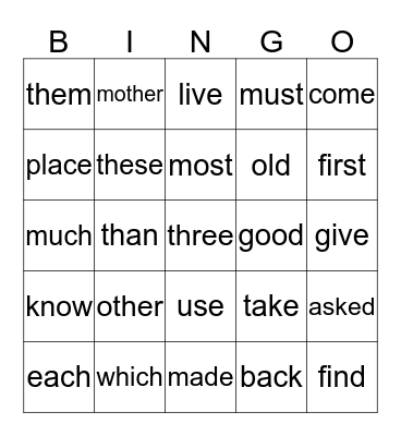 Sight Word Bingo - Grade 1 Quarter 4 Bingo Card