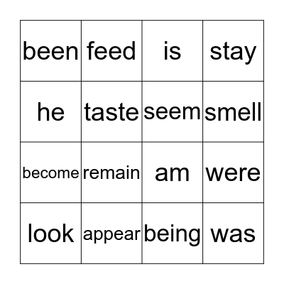 linking verbs Bingo Card