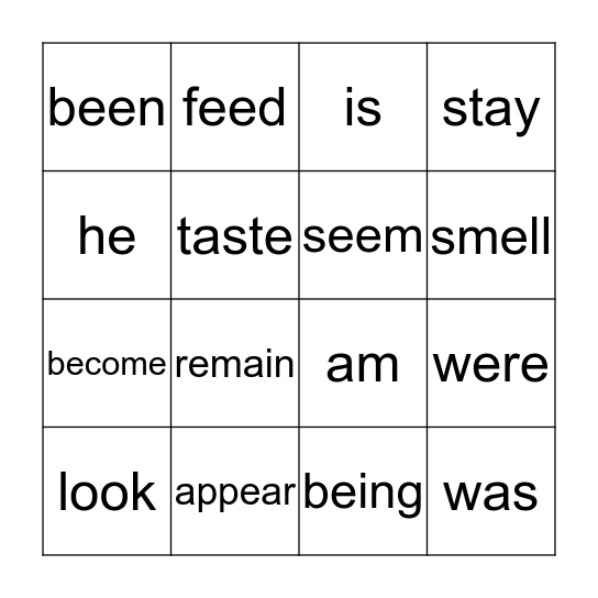 linking verbs Bingo Card