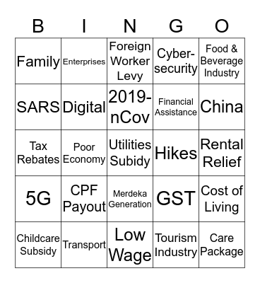 Budget 2020 Keywords Bingo Card