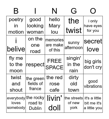 ROCK N ROLL BINGO! Bingo Card