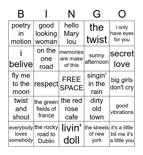 ROCK N ROLL BINGO! Bingo Card