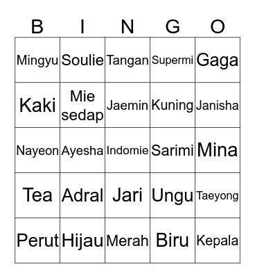 titled Bingo Card
