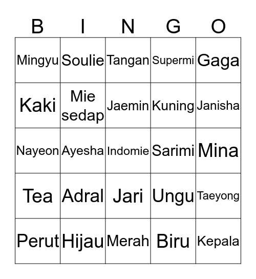 titled Bingo Card