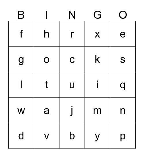 ALPHABET BINGO Card