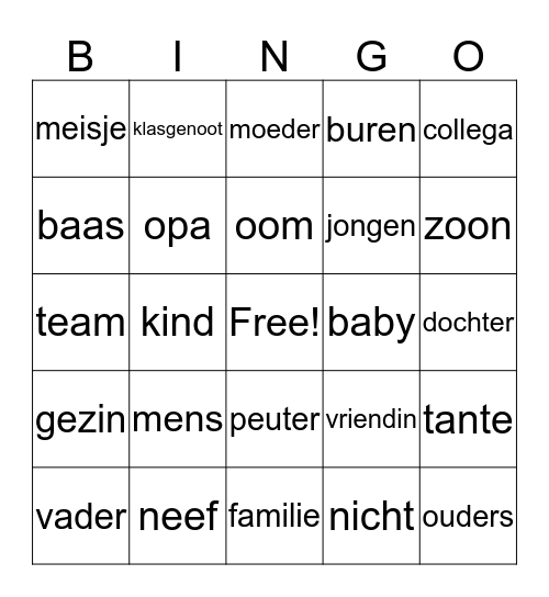 Familie en vrienden Bingo Card