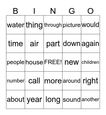 Sight Word Bingo - Grade 1 Bonus Words Bingo Card