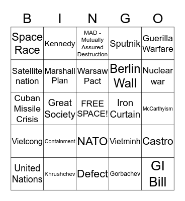 COLD WAR Bingo Card