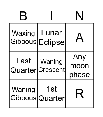 Earth, Moon and Sun BINGO Card