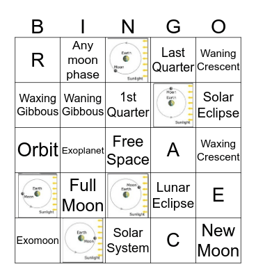 Earth, Moon and Sun BINGO Card