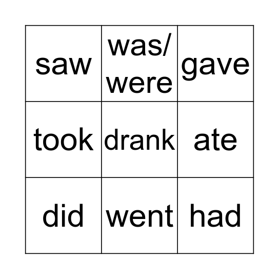 Irregular verbs Bingo Card