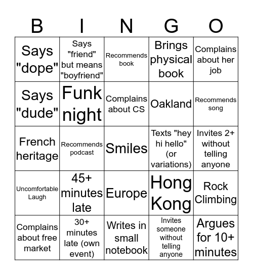 Clara BINGO Card
