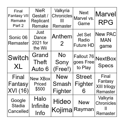 Memeteam E3 Bingo Card