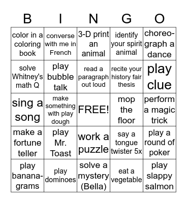 PLAY TIME!!! Bingo Card