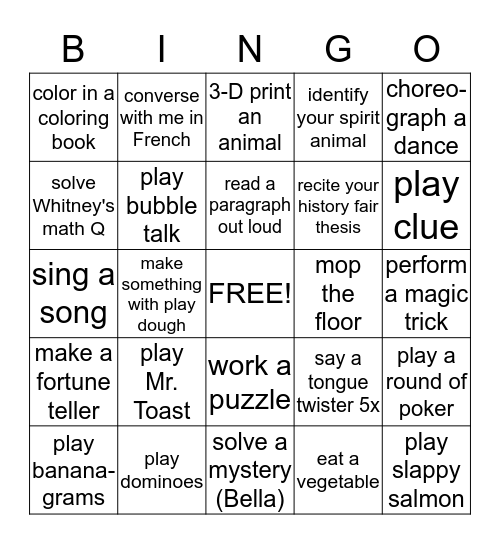 PLAY TIME!!! Bingo Card