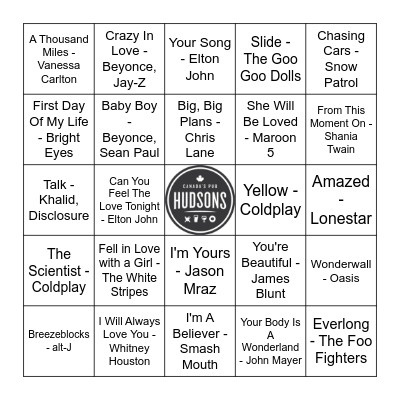 Love Song <3 Bingo Card