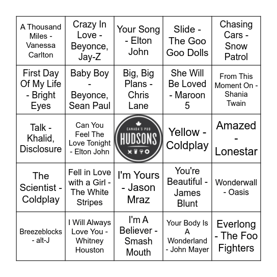 Love Song <3 Bingo Card