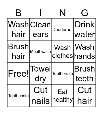 Personal Hygiene Bingo Card