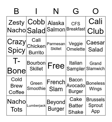 Denny's Bingo Card