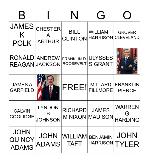 U.S. PRESIDENTS Bingo Card