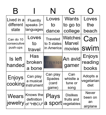 Getting to Know You Bingo Card