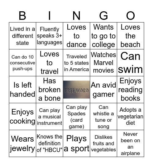 Getting to Know You Bingo Card