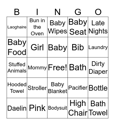 Harlie's Baby Bingo Card