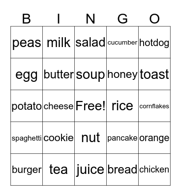 food and drink Bingo Card