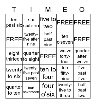 What Time is It? Bingo Card