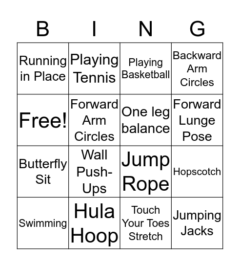 Activity BINGO Card