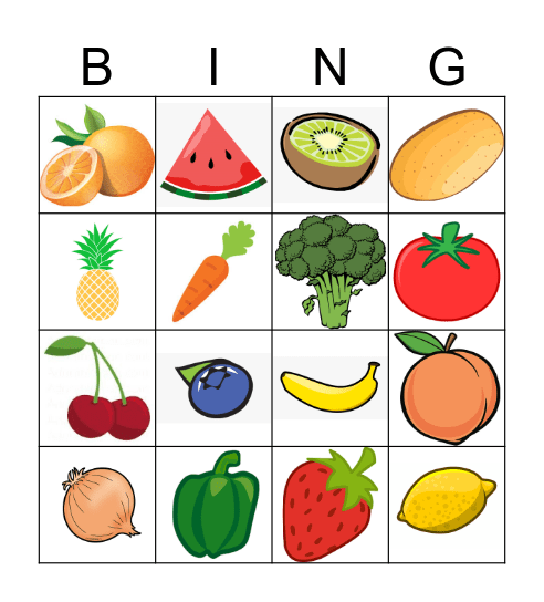 Fruits and Vegetables Bingo Card