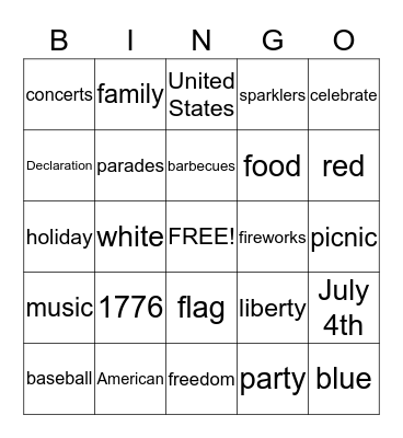 Celebrate the Red, White and Blue! Bingo Card