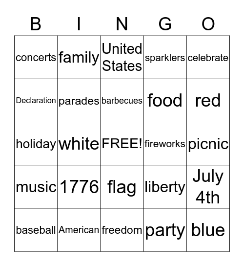Celebrate the Red, White and Blue! Bingo Card