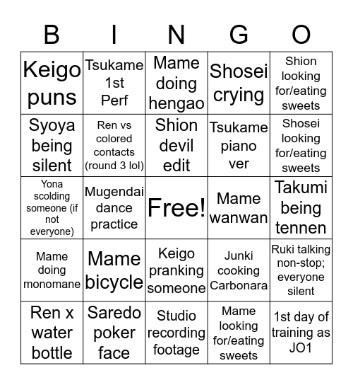 JO1 Documentary Ep. 0 Bingo Card