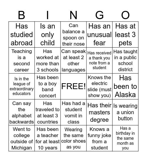 Educator Bingo Card