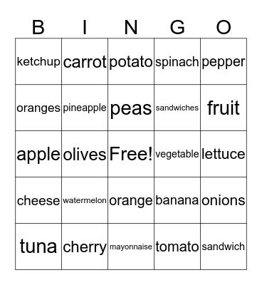 FOOD BINGO Card